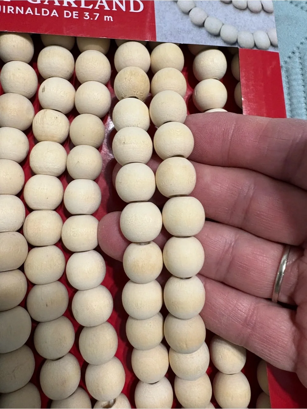 Holiday Time Lot of 2 Wood Bead Garland 12 ft Beige Wood Christmas Seasonal NWT